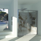 Shower Enclosure in Niche DALIA N.2FS Central Opening with 4 Doors - Tempered C Printed Glass 4 mm Satin Silver Profile