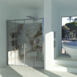 Shower Enclosure in Niche DALIA N.2FS Central Opening with 4 Doors - Tempered C Printed Glass 4 mm Satin Silver Profile