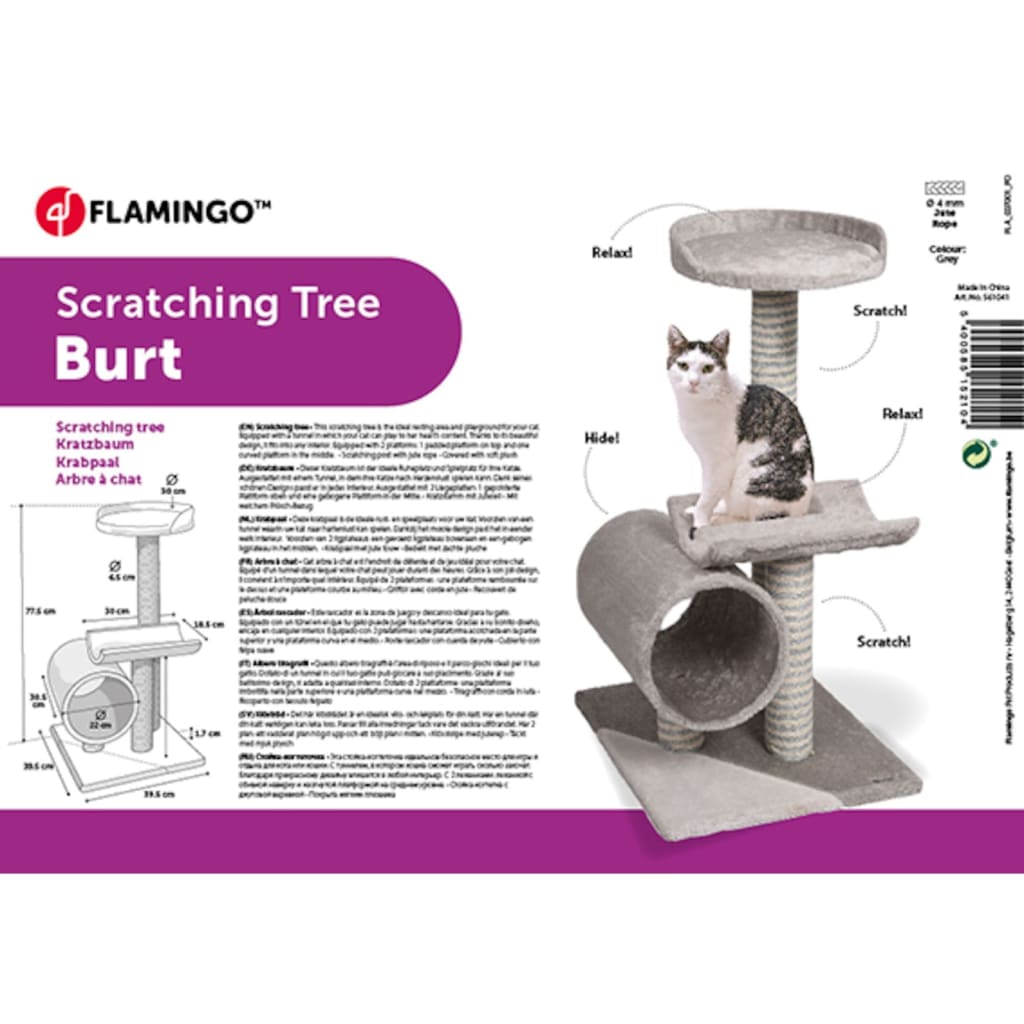 FLAMINGO Scratching Post for Cats Burt 40x40x77 cm Gray