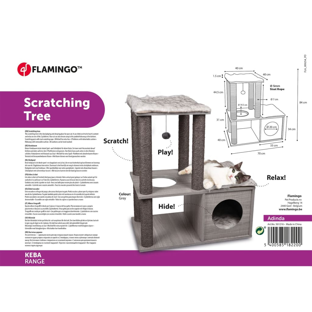 FLAMINGO Scratching Post for Cats Adinda 70x40x84 cm Gray