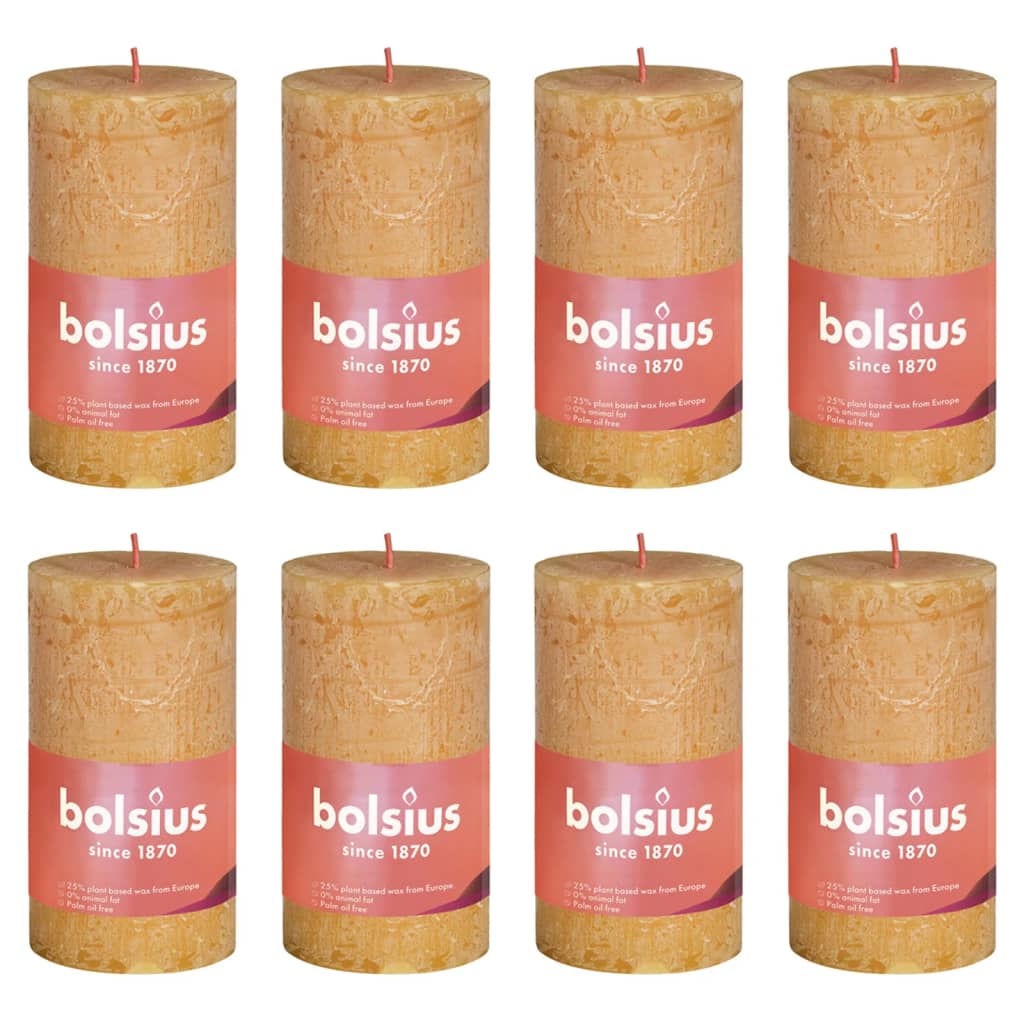 Bolsius Candele Rustiche a Colonna Shine 8 pz 100x50 mm Giallo Favo