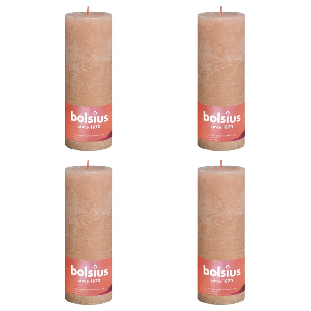 Bolsius Candele Rustiche a Colonna Shine 4 pz 190x68 mm Rosa Nebbia