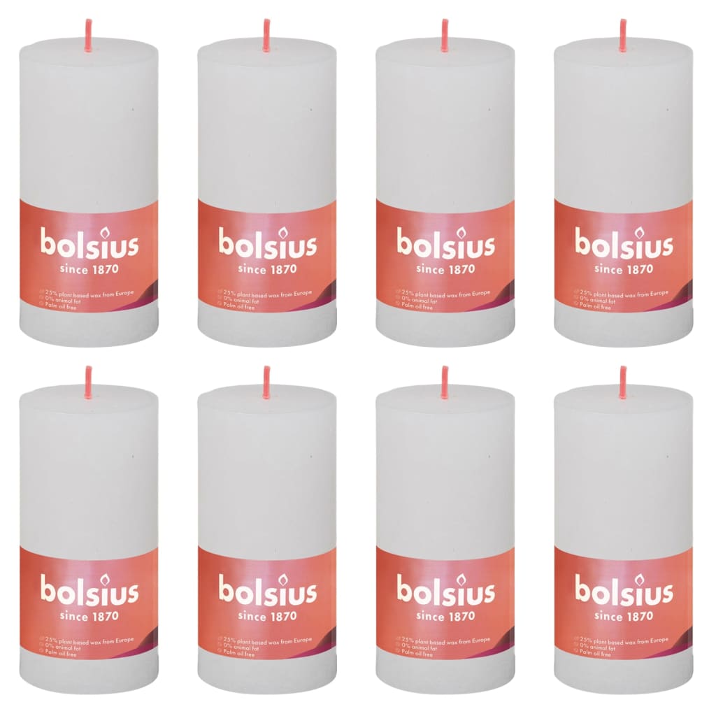 Bolsius Candele Rustiche a Colonna Shine 8 pz 100x50 mm Bianco Nuvola