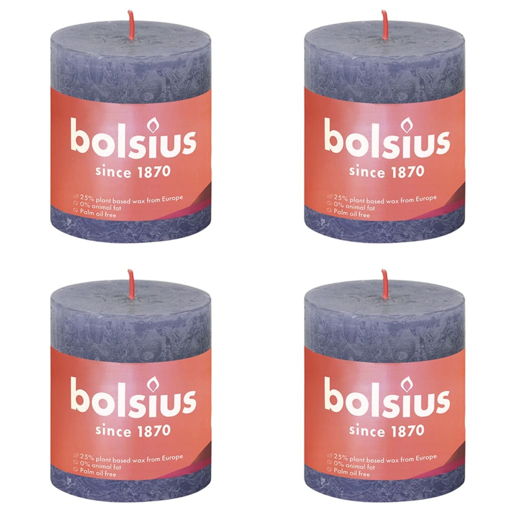 Bolsius Candele Rustiche a Colonna Shine 4 pz 80x68 mm Blu Crepuscolo