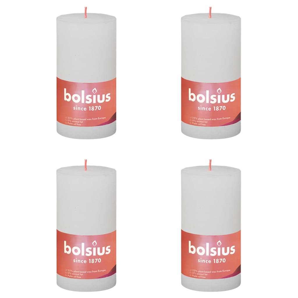 Bolsius Candele Rustiche a Colonna Shine 4 pz 130x68 mm Bianco Nuvola