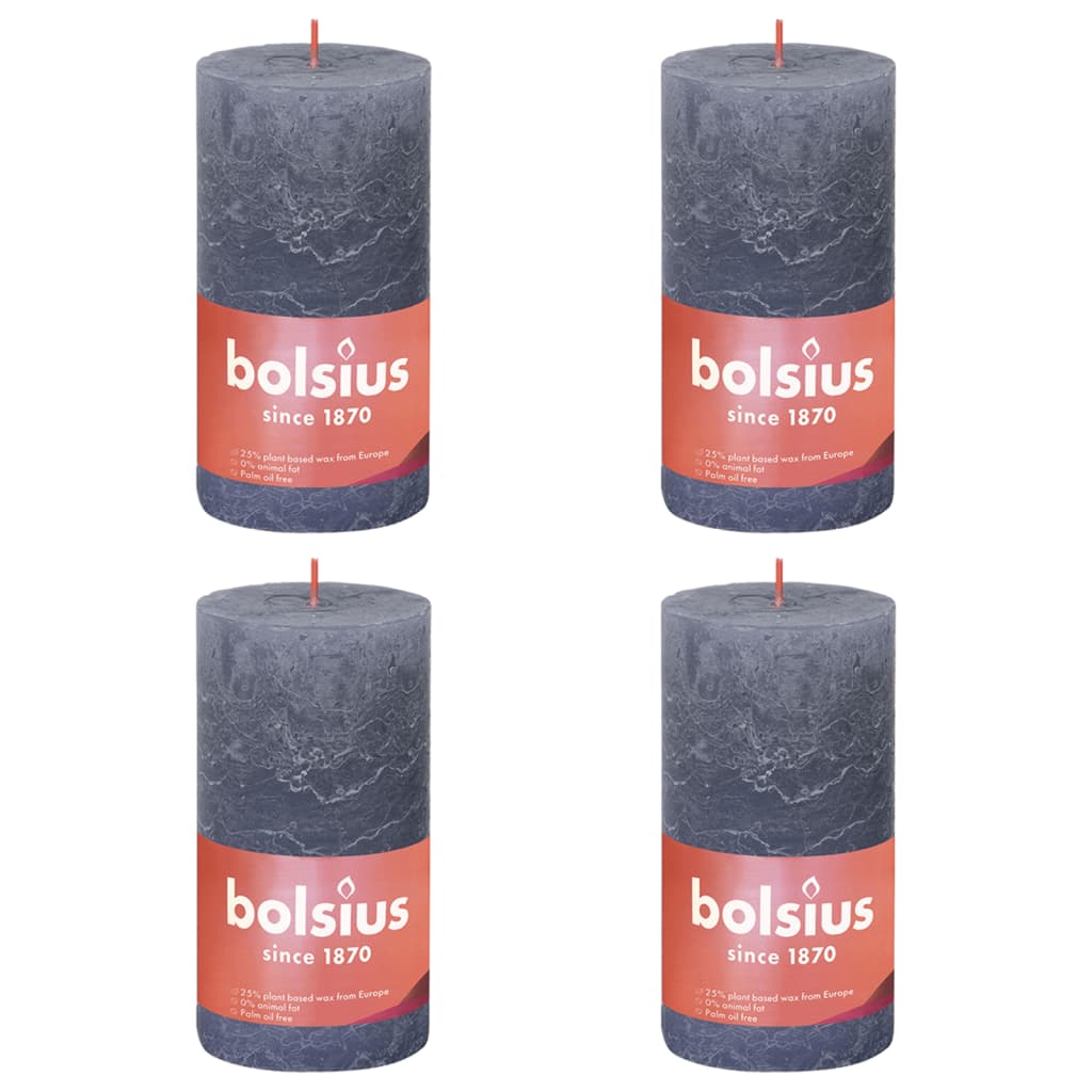 Bolsius Candele Rustiche a Colonna Shine 4 pz 130x68 mm Blu Crepuscolo