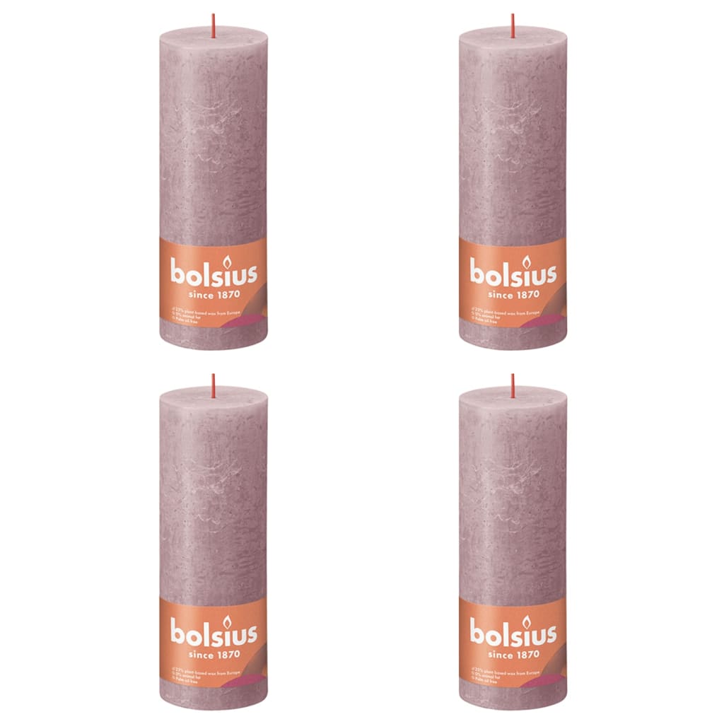 Bolsius Candele Rustiche a Colonna Shine 4 pz 190x68 mm Rosa Cenere