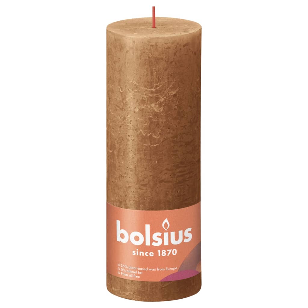 Bolsius Candele Rustiche a Colonna Shine 4 pz 190x68 mm Marrone Spezia