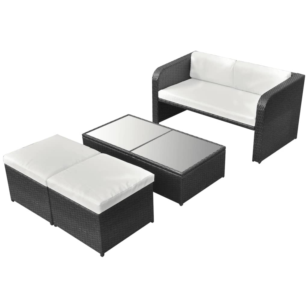 Set Divani da Giardino 4 pz con Cuscini in Polyrattan Nero