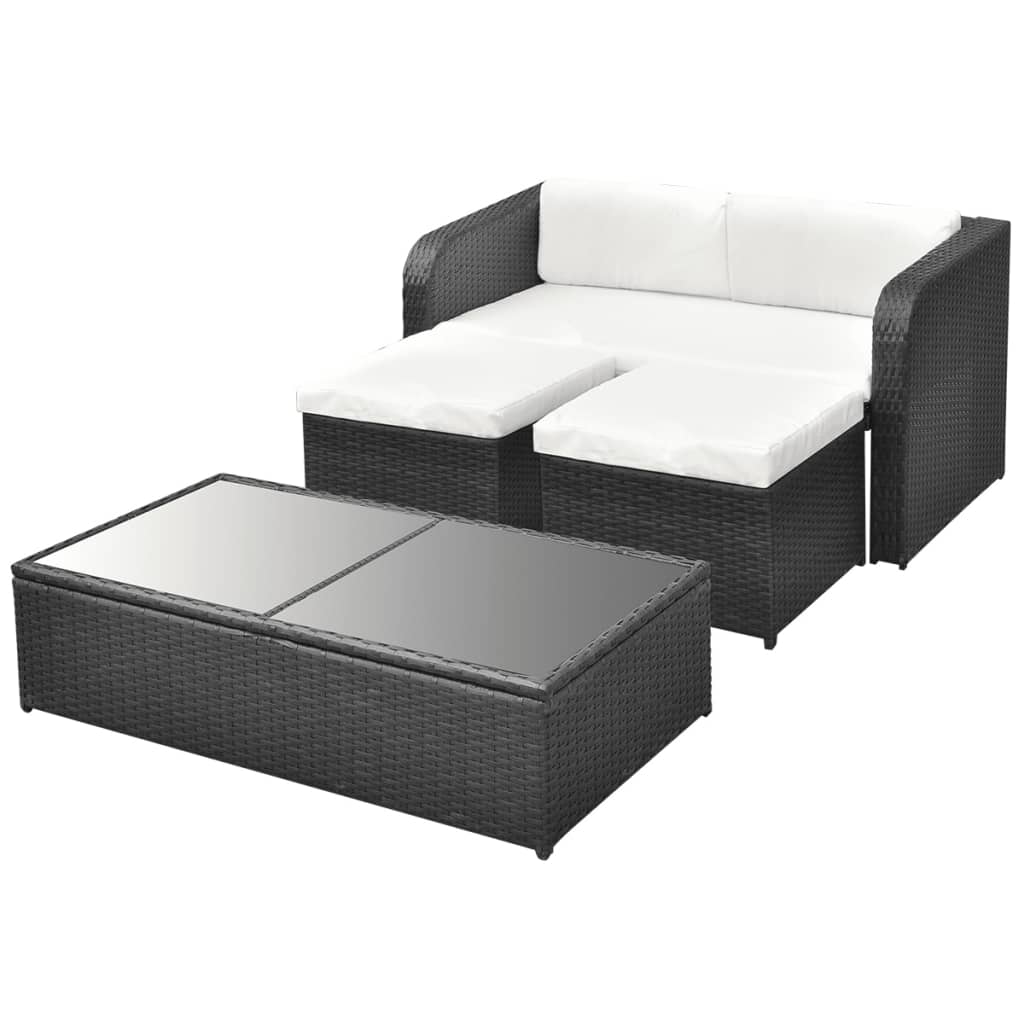 Set Divani da Giardino 4 pz con Cuscini in Polyrattan Nero