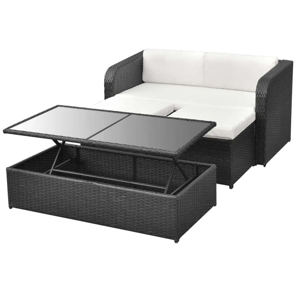 Set Divani da Giardino 4 pz con Cuscini in Polyrattan Nero