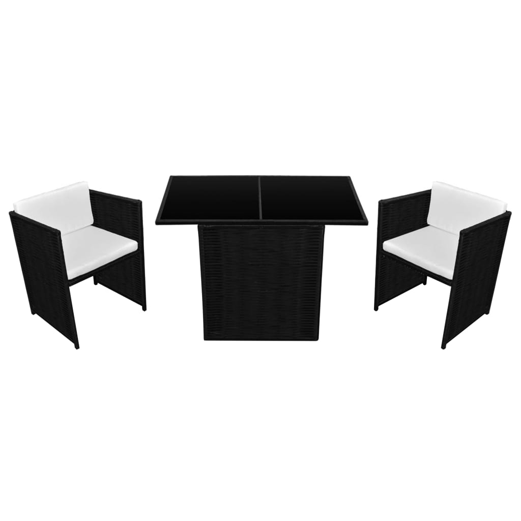 Set da Bistrot 3 pz con Cuscini in Polyrattan Nero