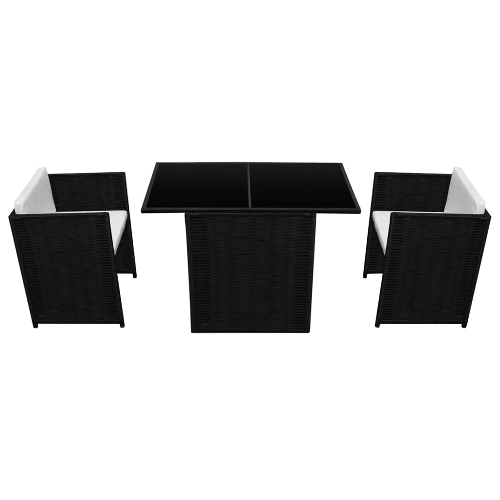 Set da Bistrot 3 pz con Cuscini in Polyrattan Nero