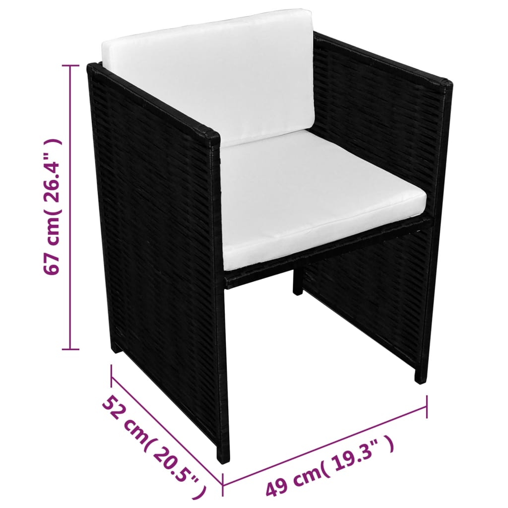 Set da Bistrot 3 pz con Cuscini in Polyrattan Nero