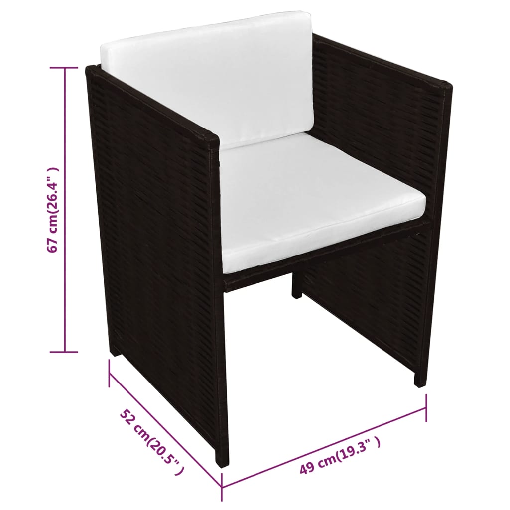 Set da Bistrot 3 pz con Cuscini in Polyrattan Marrone