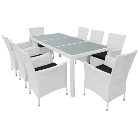 Set da Pranzo da Giardino 9 pz in Polyrattan Bianco Crema