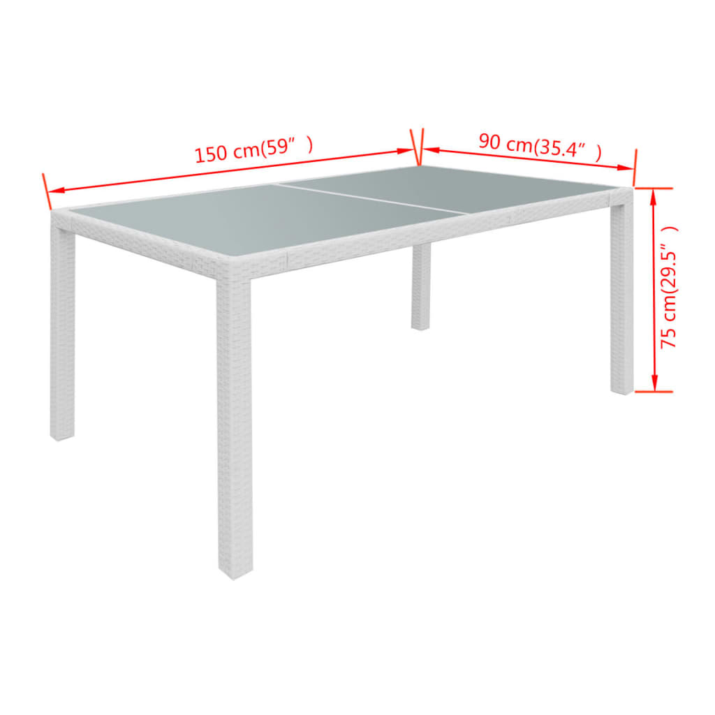 Set da Pranzo da Giardino 7 pz in Polyrattan Bianco Crema