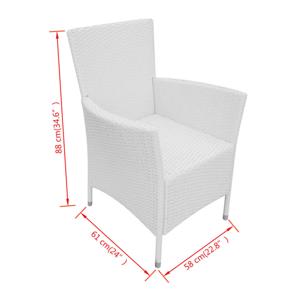 Set da Pranzo da Giardino 7 pz in Polyrattan Bianco Crema