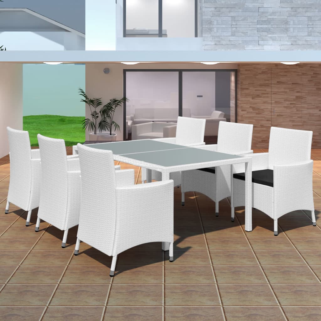 Set da Pranzo da Giardino 7 pz in Polyrattan Bianco Crema