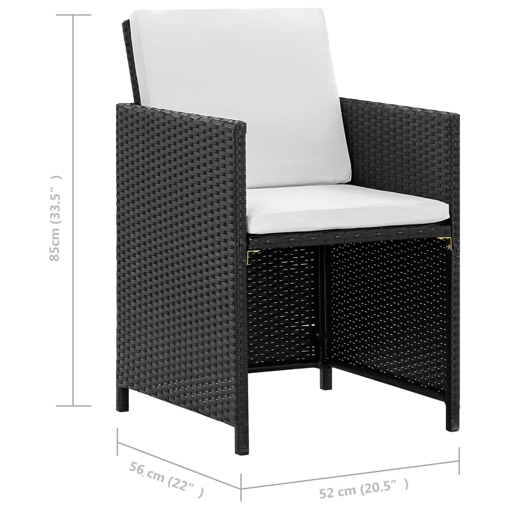 Set da Pranzo da Giardino 5 pz con Cuscini in Polyrattan Nero