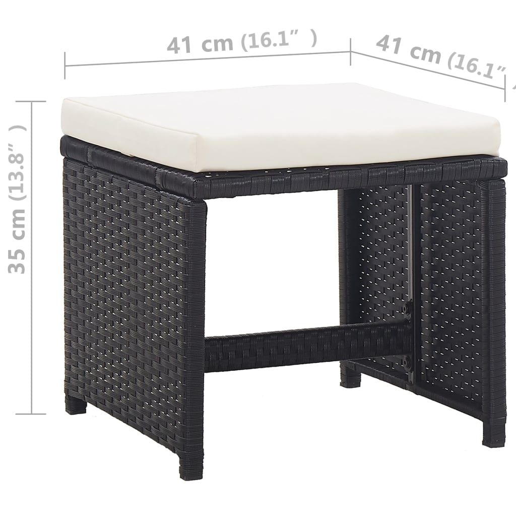 Set da Pranzo da Giardino 5 pz con Cuscini in Polyrattan Nero