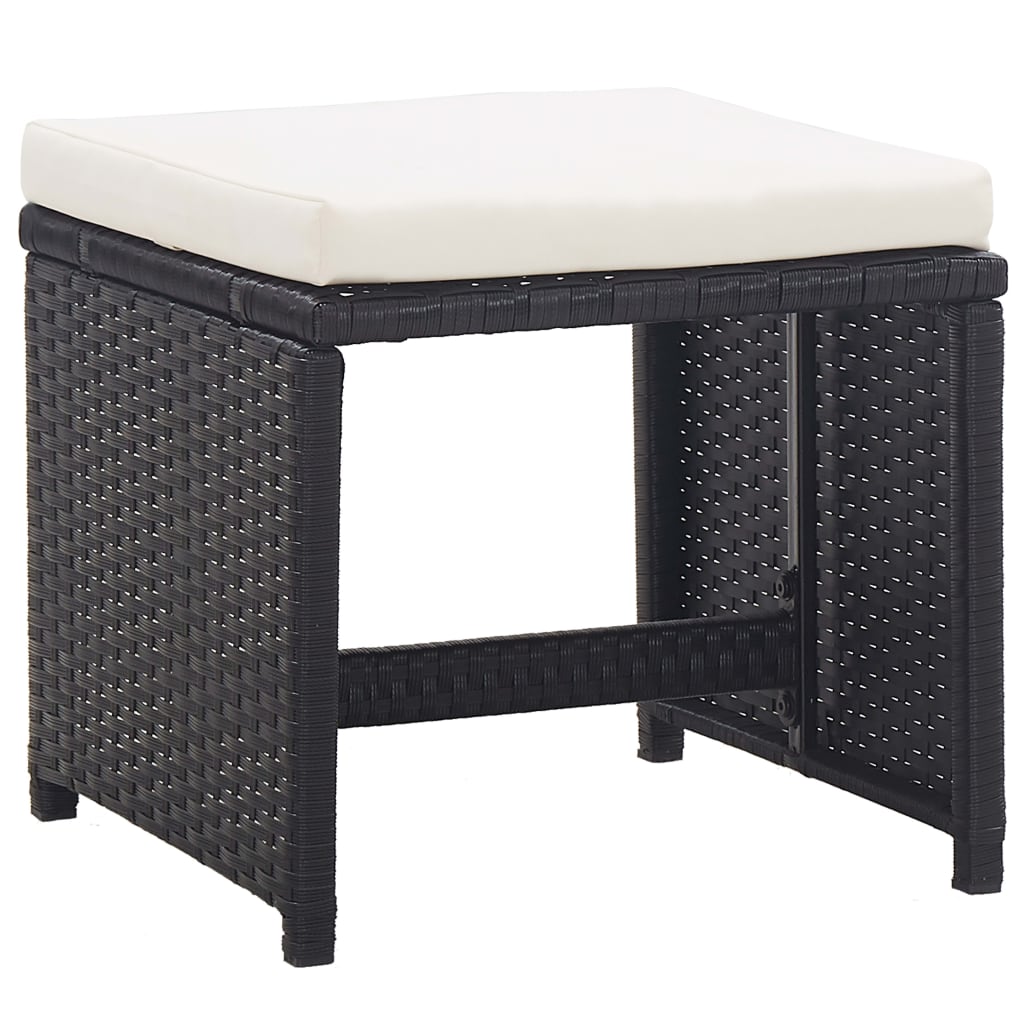 Set da Pranzo da Giardino 9 pz con Cuscini in Polyrattan Nero