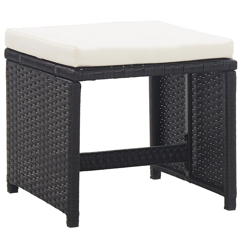 Set da Pranzo da Giardino 11 pz con Cuscini in Polyrattan Nero