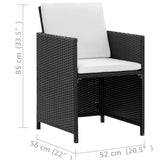 Set da Pranzo da Giardino 13 pz con Cuscini in Polyrattan Nero