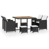 Set da Pranzo da Giardino 9 pz in Polyrattan e Acacia Nero