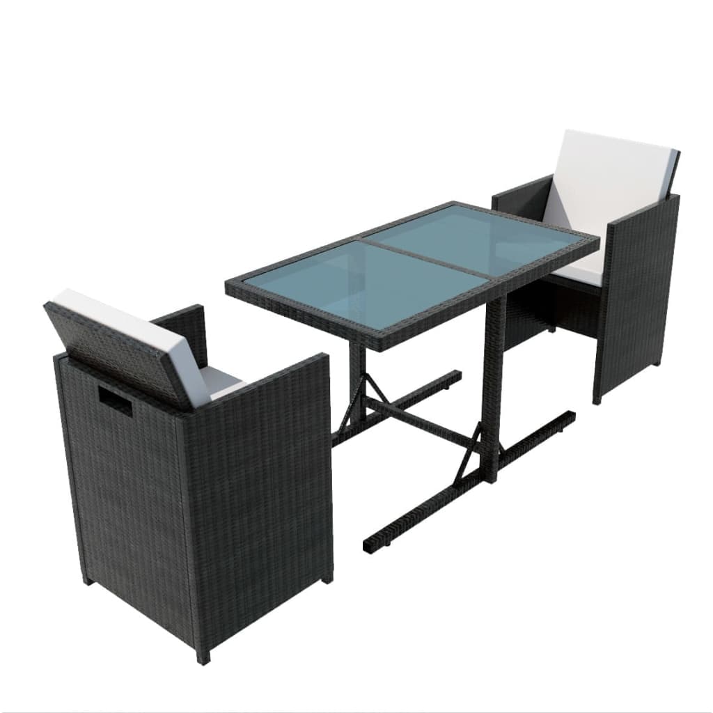 Set da Bistrot 3 pz con Cuscini in Polyrattan Nero