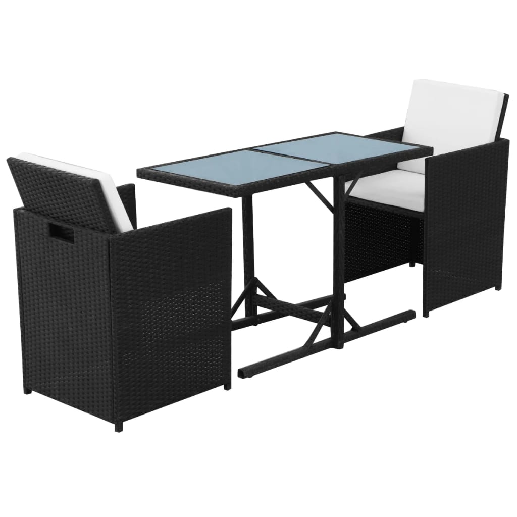 Set da Bistrot 3 pz con Cuscini in Polyrattan Nero