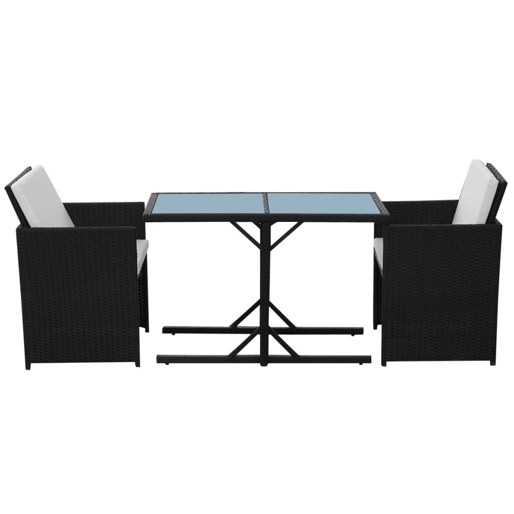 Set da Bistrot 3 pz con Cuscini in Polyrattan Nero