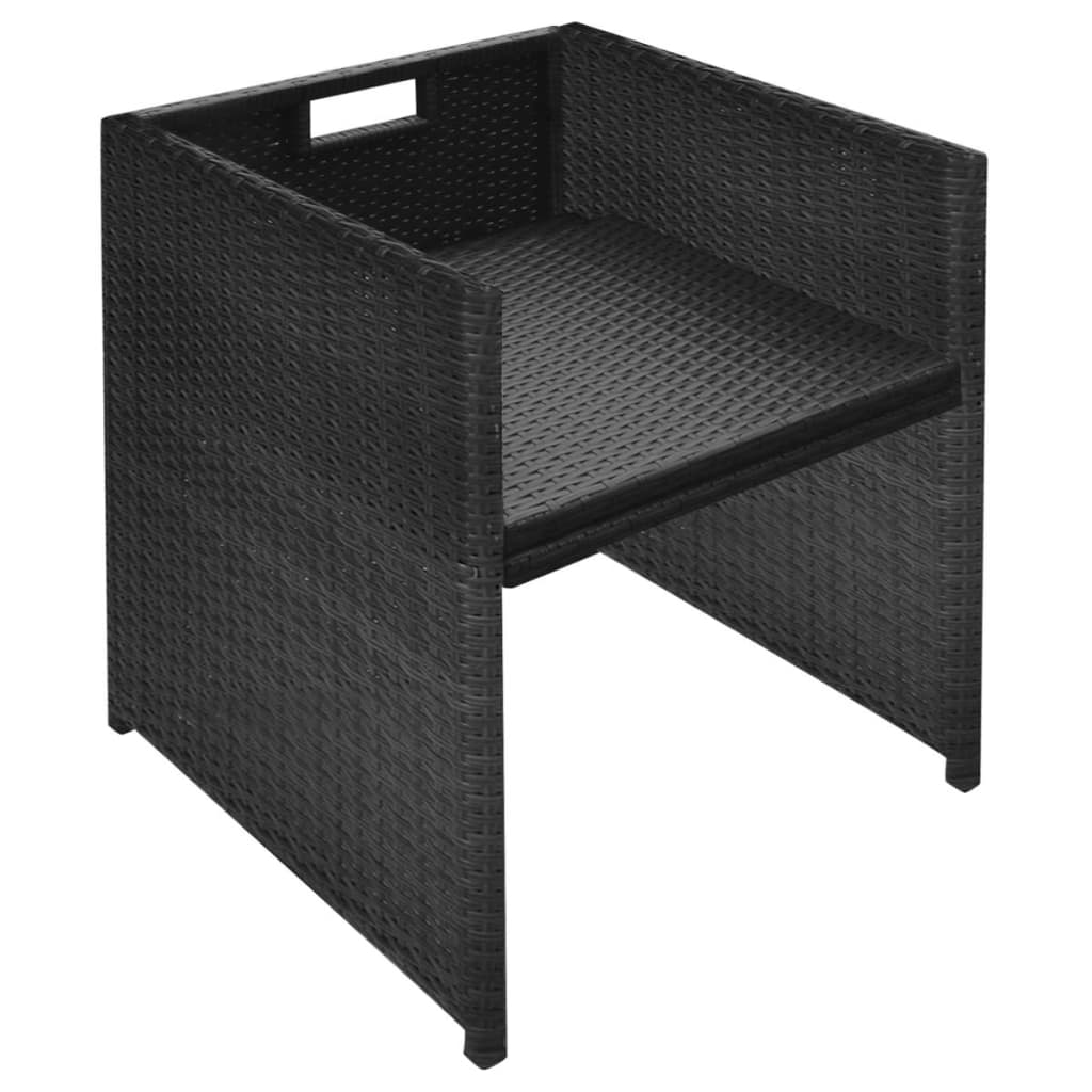 Set da Bistrot 3 pz con Cuscini in Polyrattan Nero