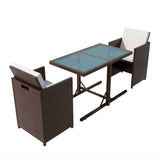 Set da Bistrot 3 pz con Cuscini in Polyrattan Marrone