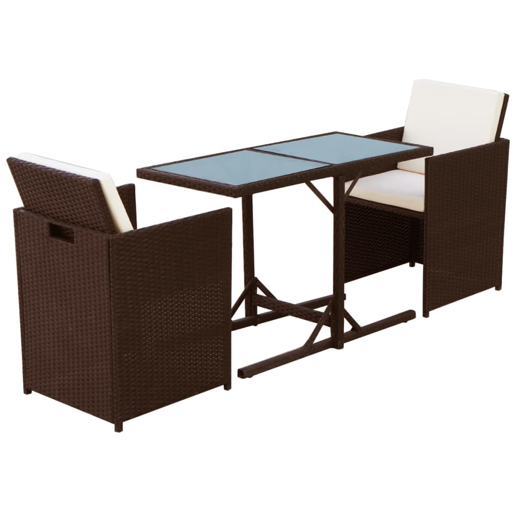 Set da Bistrot 3 pz con Cuscini in Polyrattan Marrone