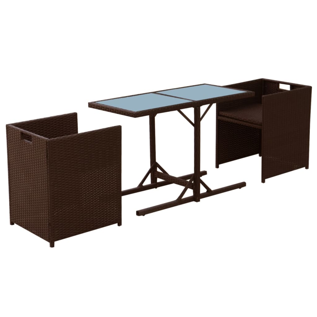 Set da Bistrot 3 pz con Cuscini in Polyrattan Marrone