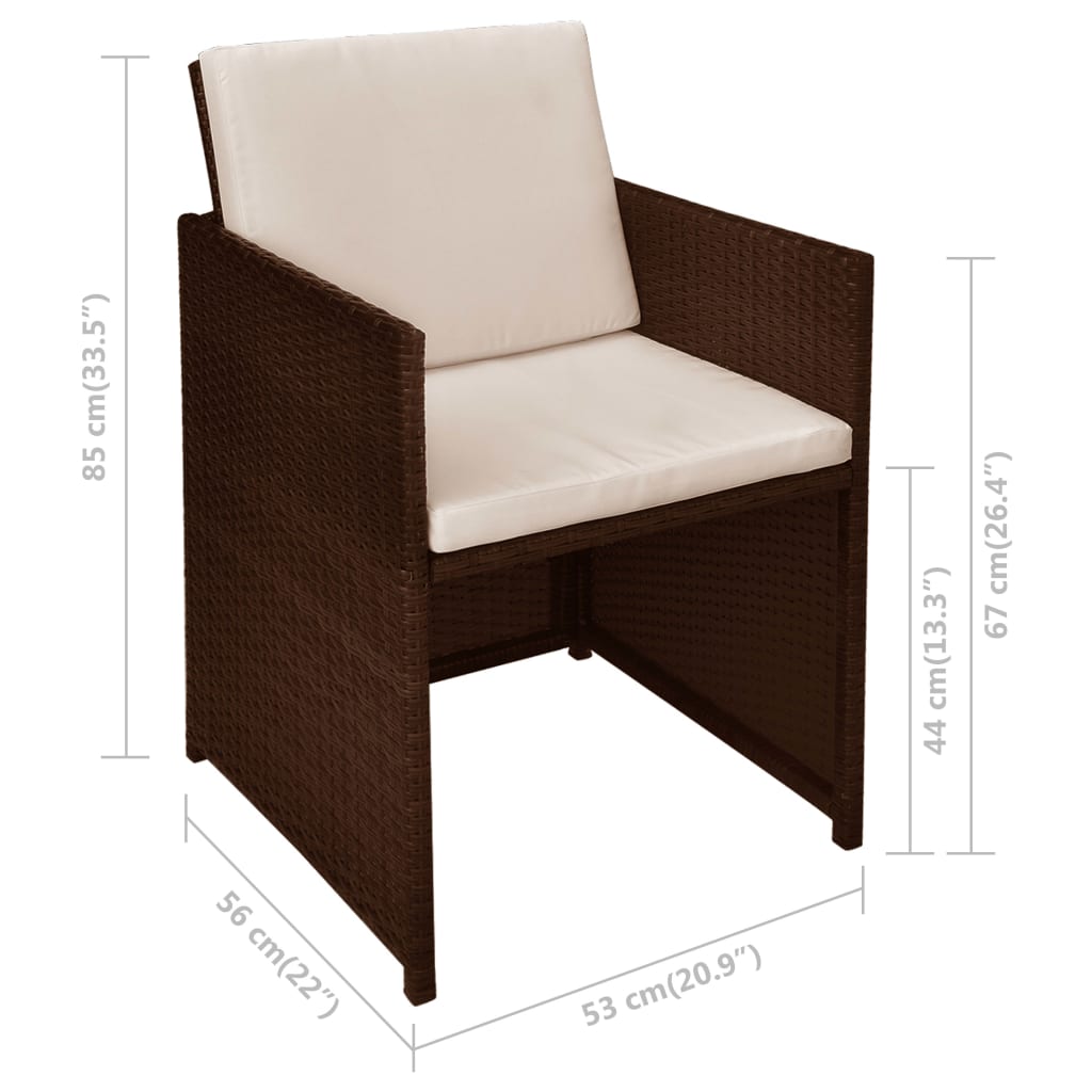 Set da Bistrot 3 pz con Cuscini in Polyrattan Marrone