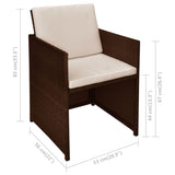 Set da Bistrot 3 pz con Cuscini in Polyrattan Marrone