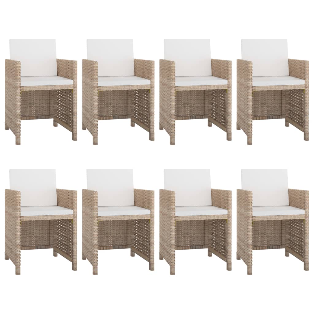 Set da Pranzo da Giardino 9 pz con Cuscini in Polyrattan Beige