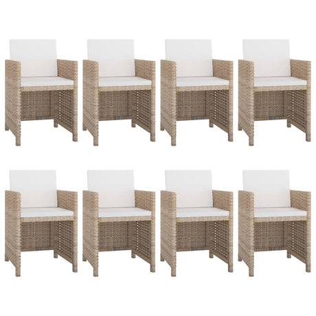 Set da Pranzo da Giardino 9 pz con Cuscini in Polyrattan Beige