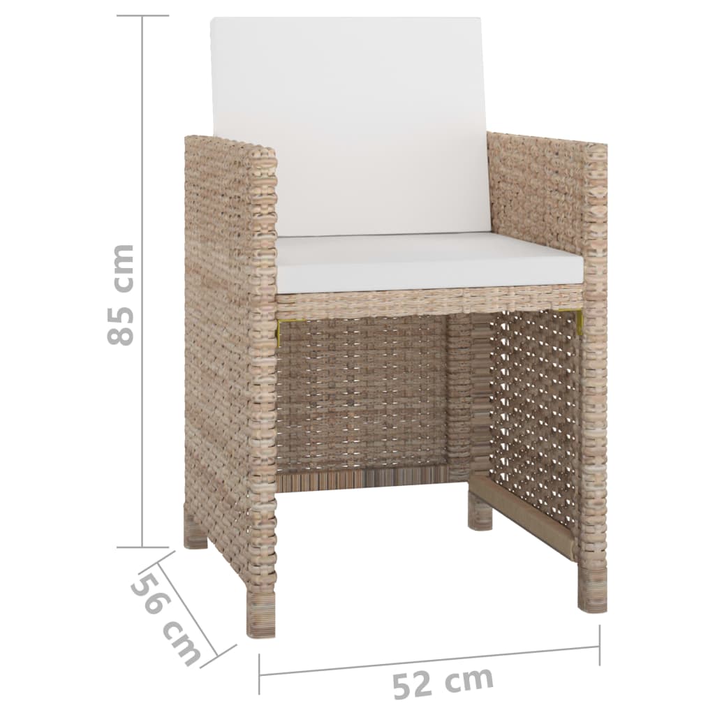 Set da Pranzo da Giardino 9 pz con Cuscini in Polyrattan Beige