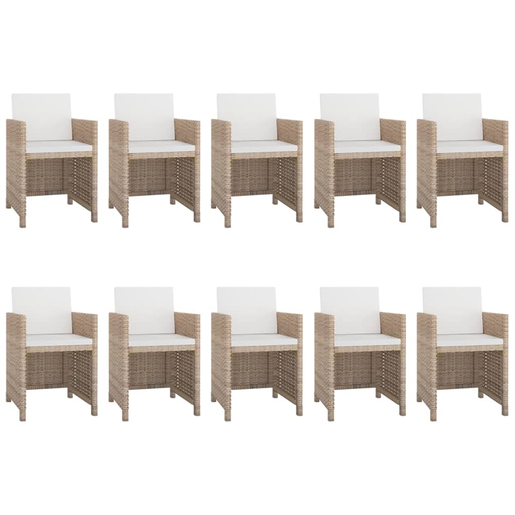 Set da Pranzo da Giardino 11 pz con Cuscini in Polyrattan Beige