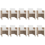 Set da Pranzo da Giardino 11 pz con Cuscini in Polyrattan Beige