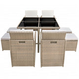 Set da Pranzo da Giardino 9 pz con Cuscini in Polyrattan Beige