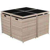 Set da Pranzo da Giardino 9 pz con Cuscini in Polyrattan Beige