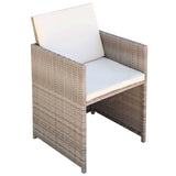 Set da Pranzo da Giardino 9 pz con Cuscini in Polyrattan Beige