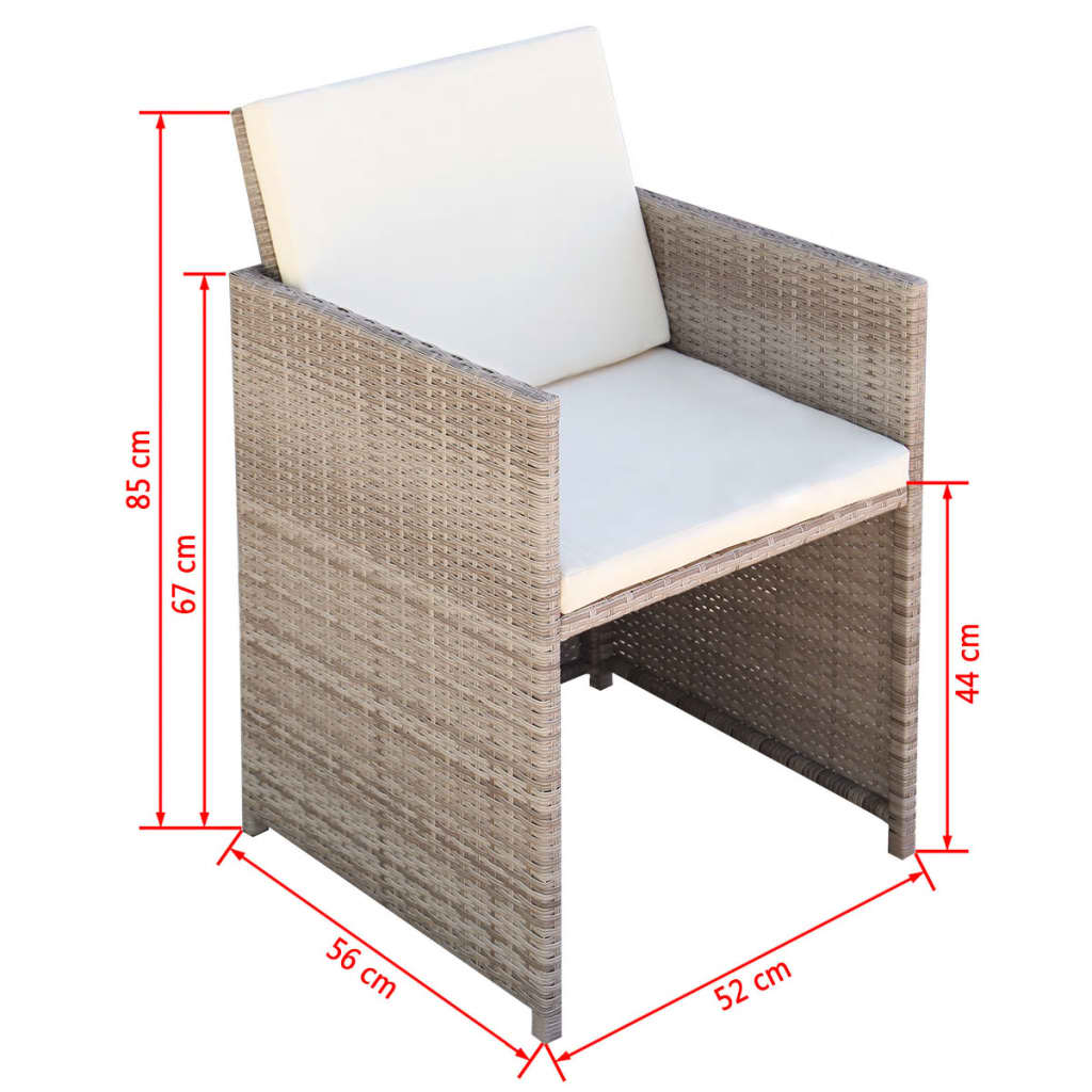 Set da Pranzo da Giardino 9 pz con Cuscini in Polyrattan Beige