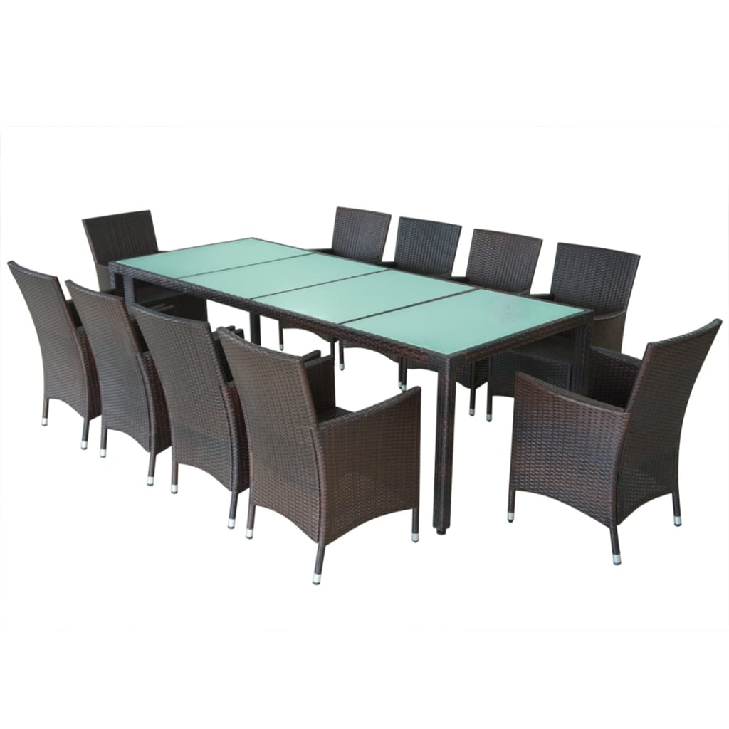 Set da Pranzo da Giardino 11 pz e Cuscini in Polyrattan Marrone