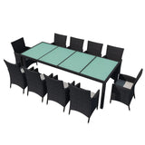 Set da Pranzo da Giardino 11 pz con Cuscini in Polyrattan Nero