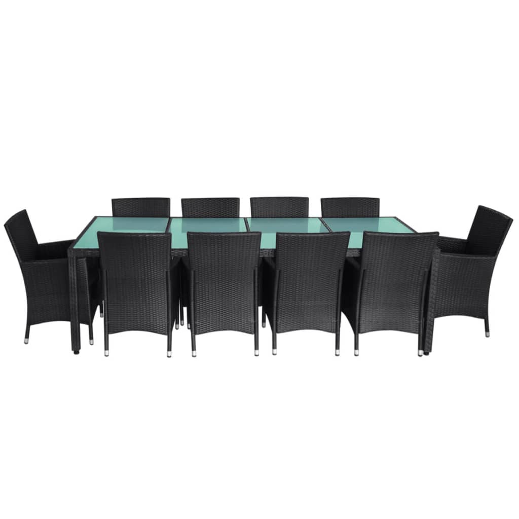 Set da Pranzo da Giardino 11 pz con Cuscini in Polyrattan Nero